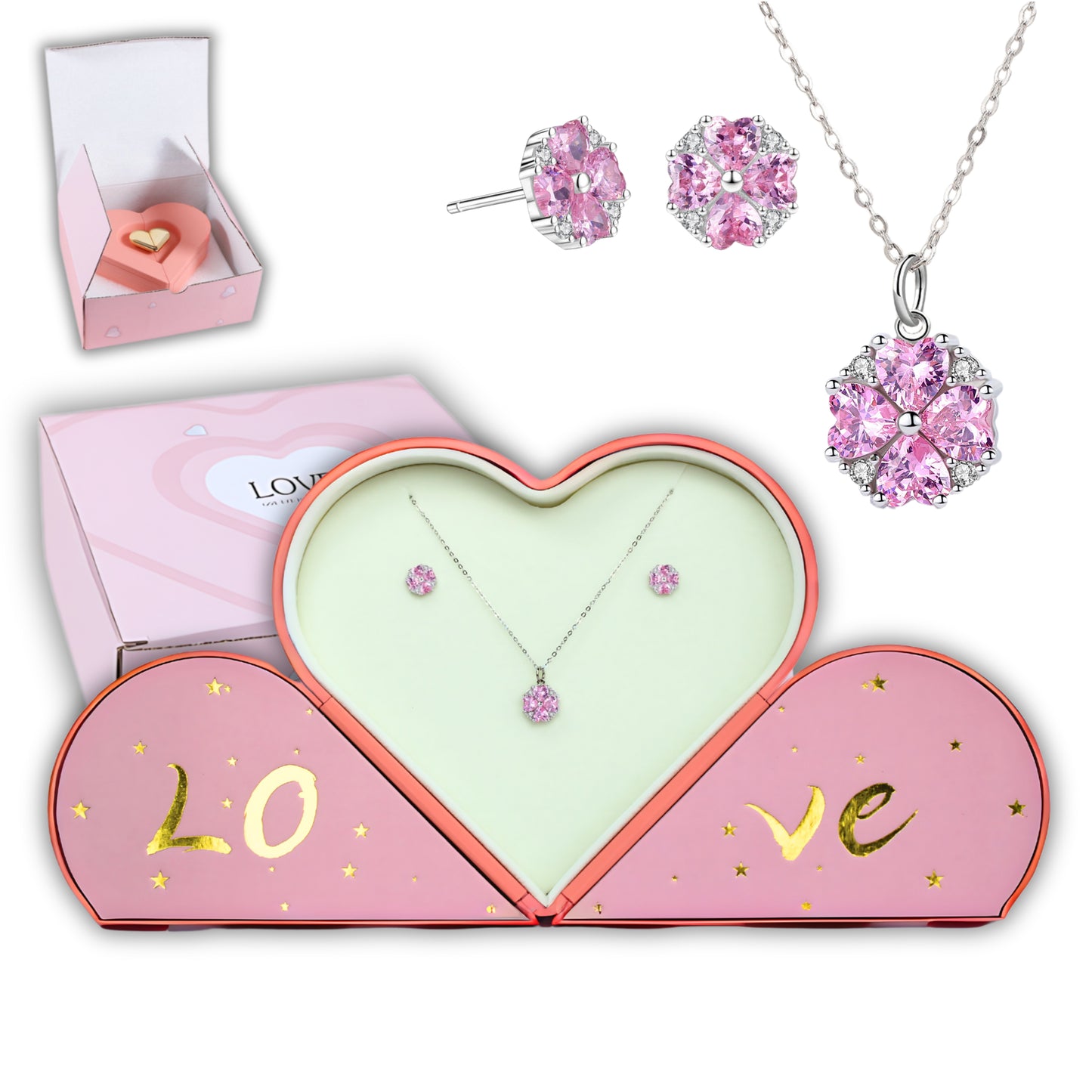 "Love Box" Gift with Sterling Silver Jewelry Set - Necklace & Earrings (S925)