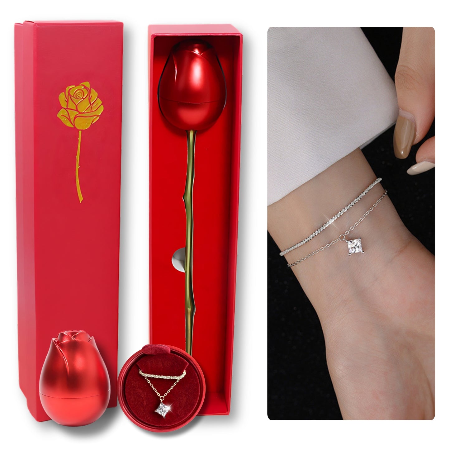 "Rose of Love" Gift with Sterling Silver Bracelet (S925)