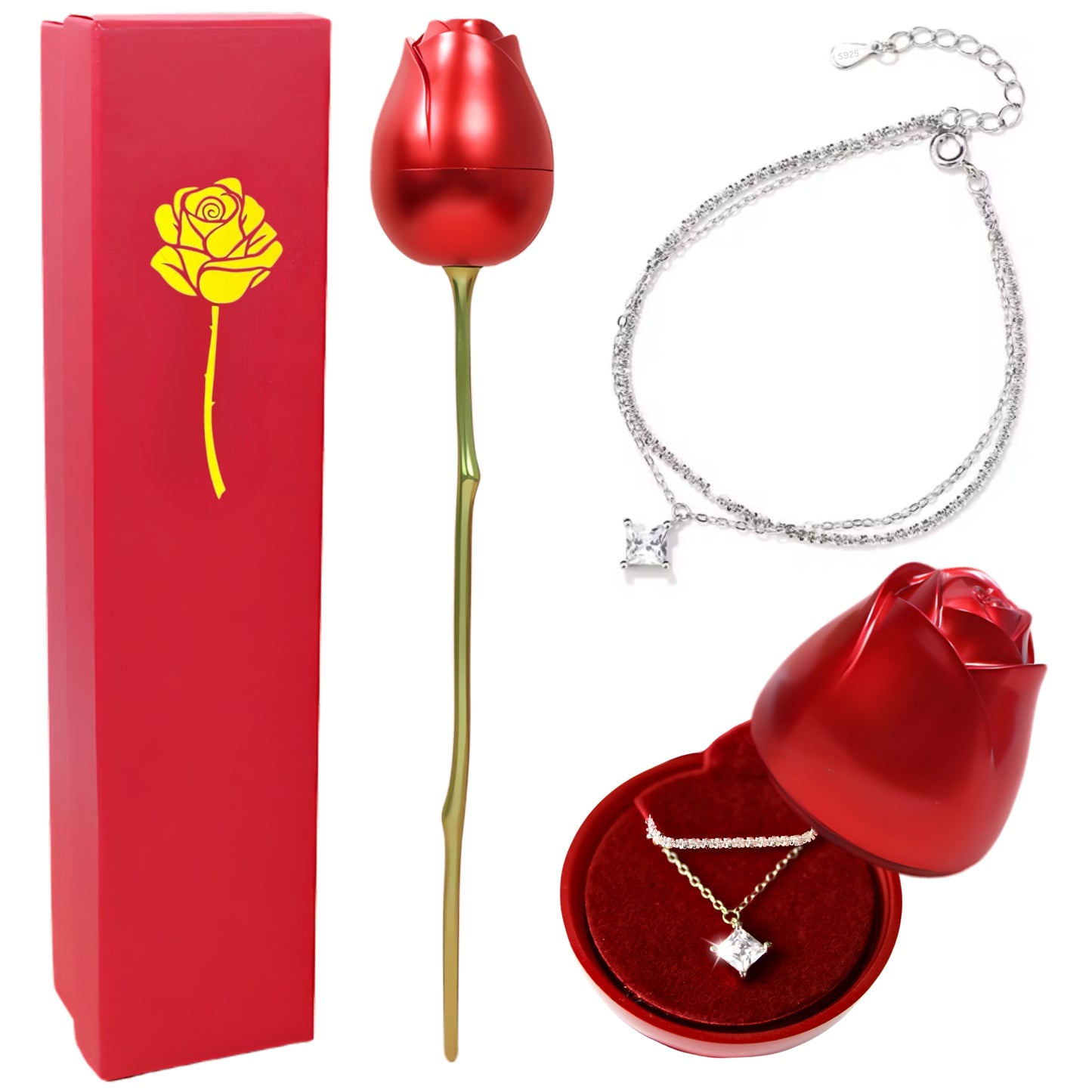 "Rose of Love" Gift with Sterling Silver Bracelet (S925)