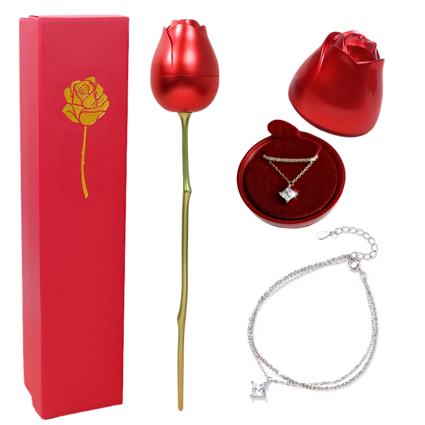 "Rose of Love" Gift with Sterling Silver Bracelet (S925)